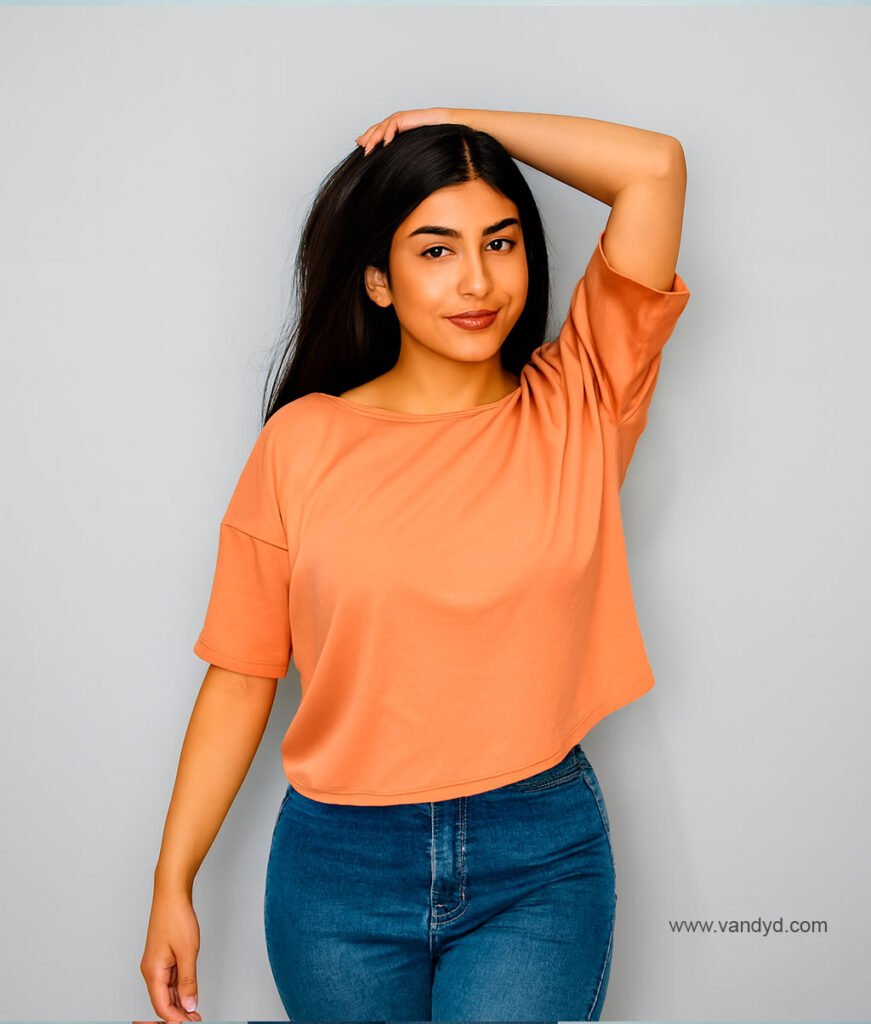 Blusa holgada de mujer, fresca y suave, algodon y costuras reflorzadas. Color naranja suave