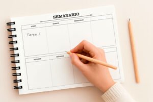 Organízate con Paciencia, combina lo online y la escritura manual 3 organízate con la agenda semanal de Vandyd, la escritura manual tiene más beneficios y permite que nuestra mente se vuelva mas creativa